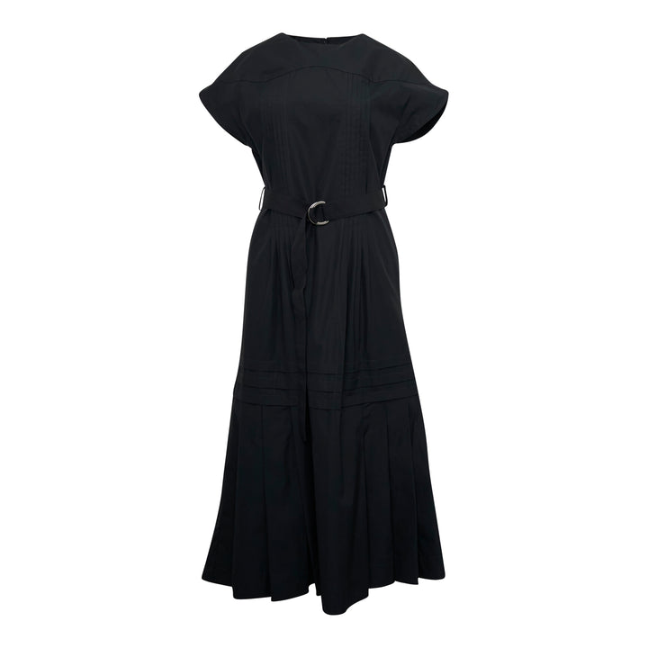 Pleated Poplin Midi Dress