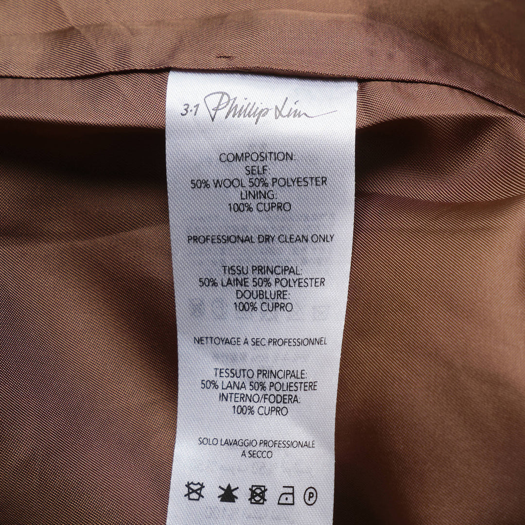 3.1 Phillip Lim Curved Tweed Wide-Leg Pants in micro houndstooth camel weave, featuring a high waist, belt loops, cargo patch pocket, and wide flared hem — rear product view on white background - view 3