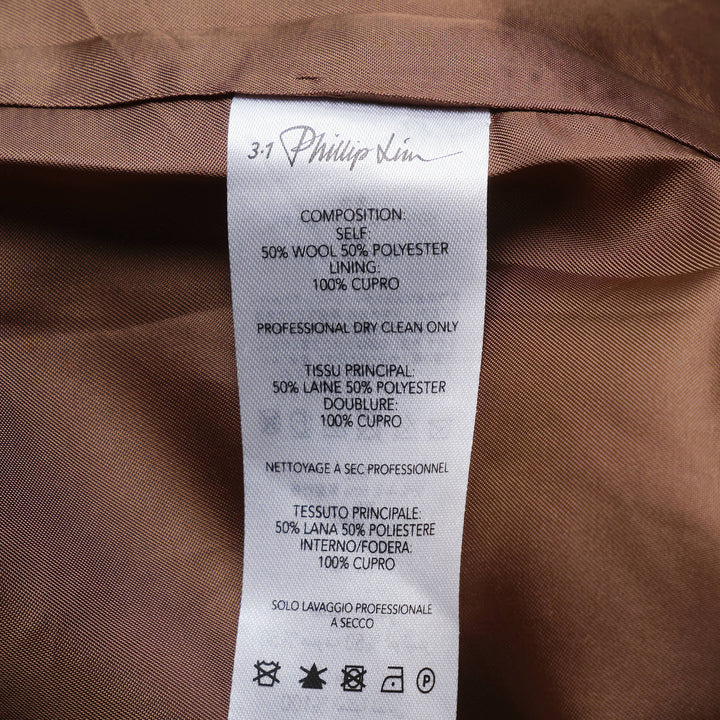 3.1 Phillip Lim Curved Tweed Wide-Leg Pants in micro houndstooth camel weave, featuring a high waist, belt loops, cargo patch pocket, and wide flared hem — rear product view on white background - view 3