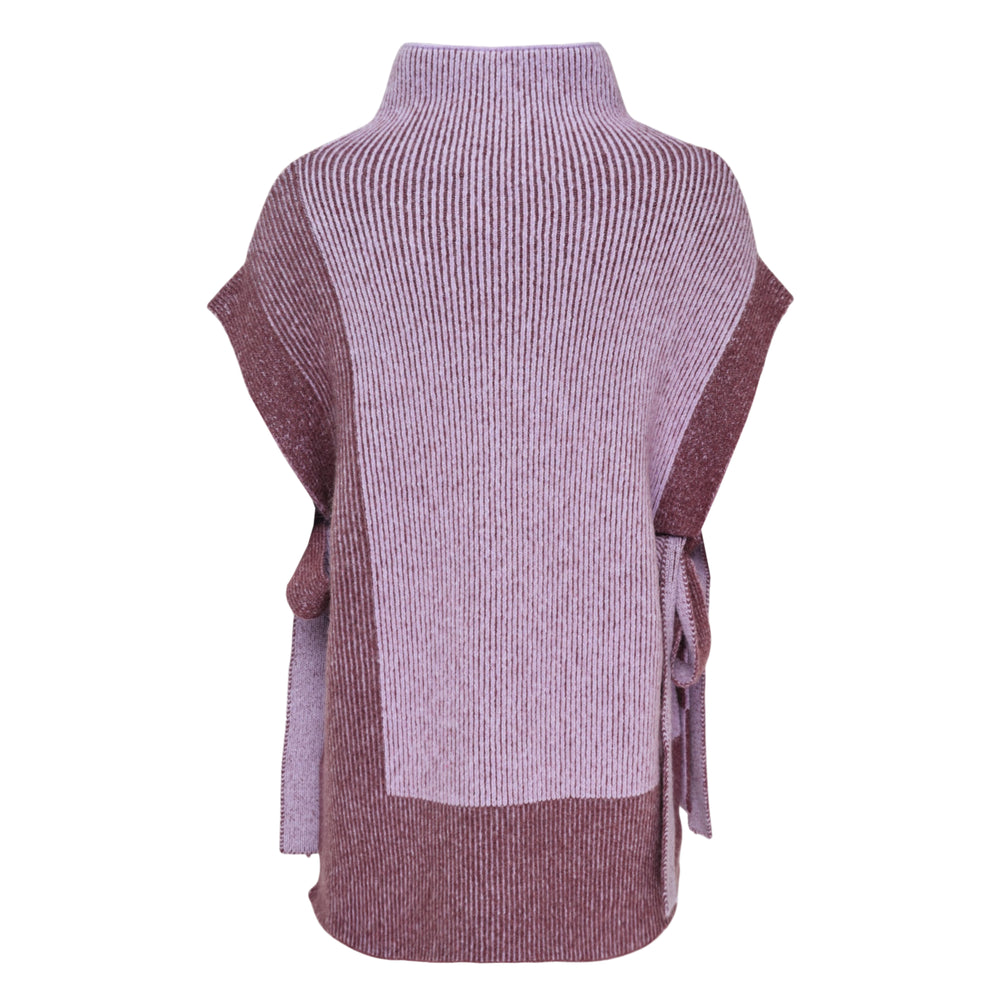 3.1 Phillip Lim Bicolour Rib Funnel Neck Vest in lavender and mauve, featuring colour-block panels, ribbed texture, knotted side ties, and a structured funnel neckline - view 2