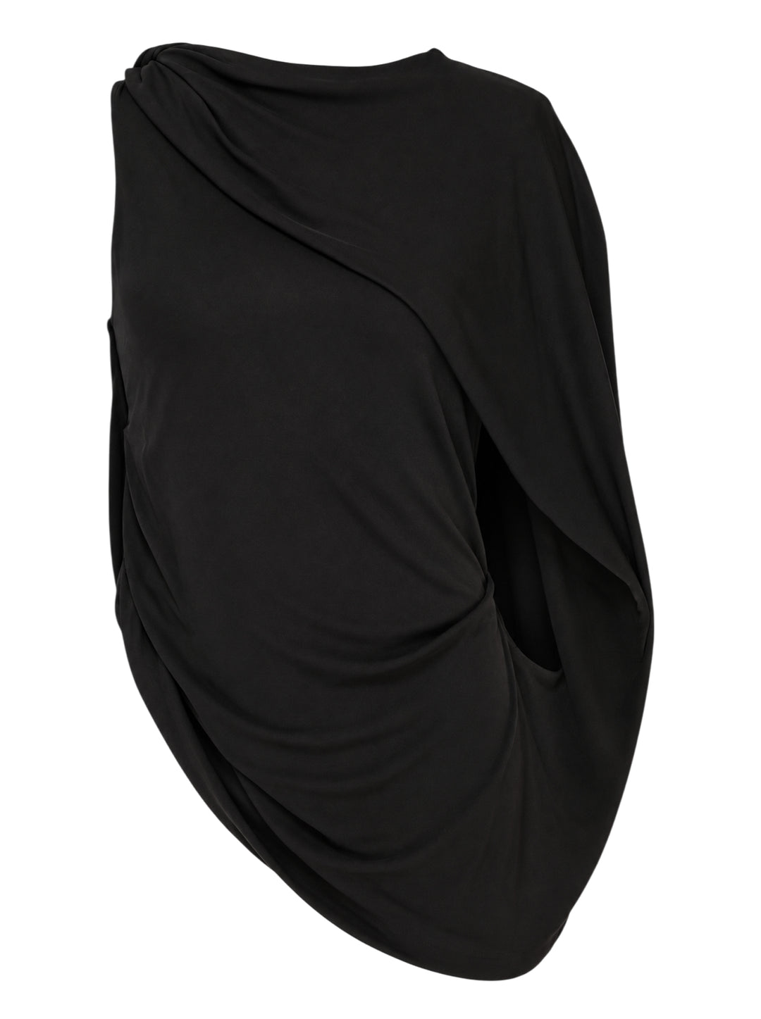 Alexander Wang black asymmetric draped top with twisted waist detail and side cut-out