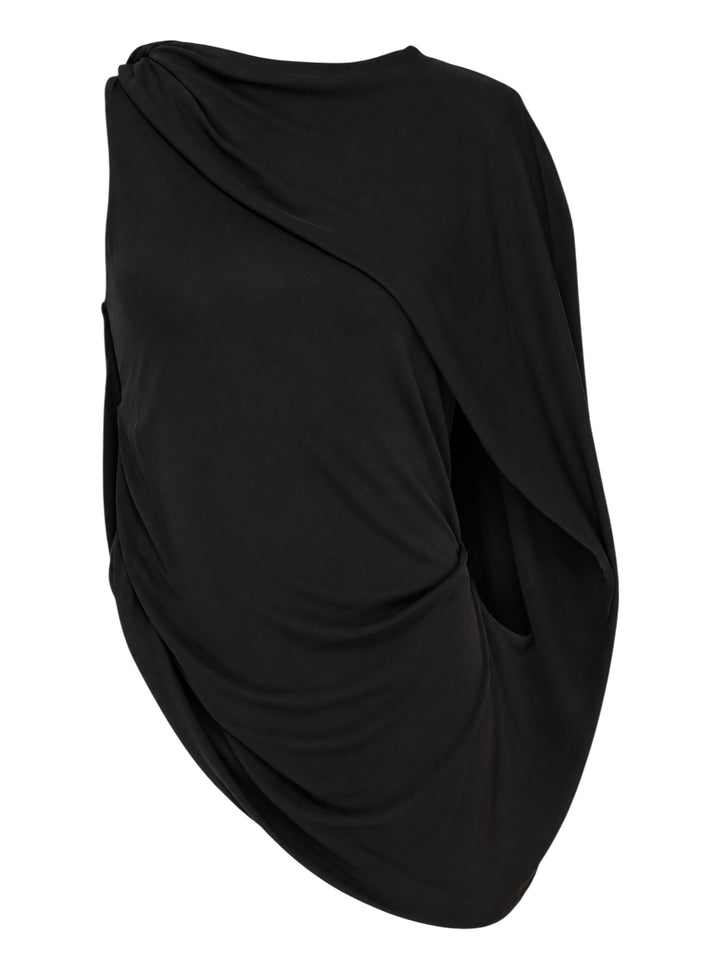 Alexander Wang black asymmetric draped top with twisted waist detail and side cut-out
