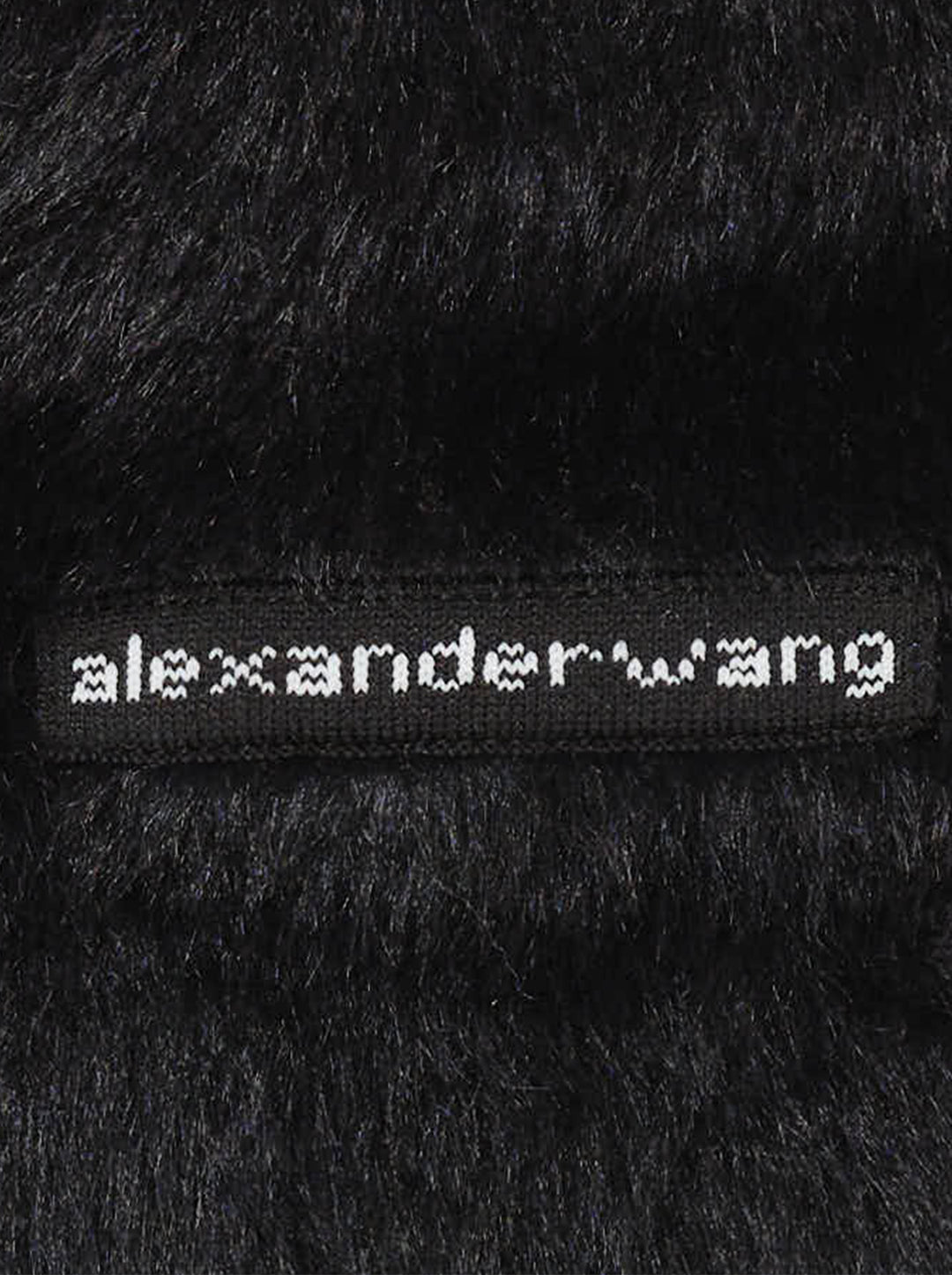 Alexander Wang black faux fur short sleeve crew neck tee with logo label at neckline and hem patch - view 3