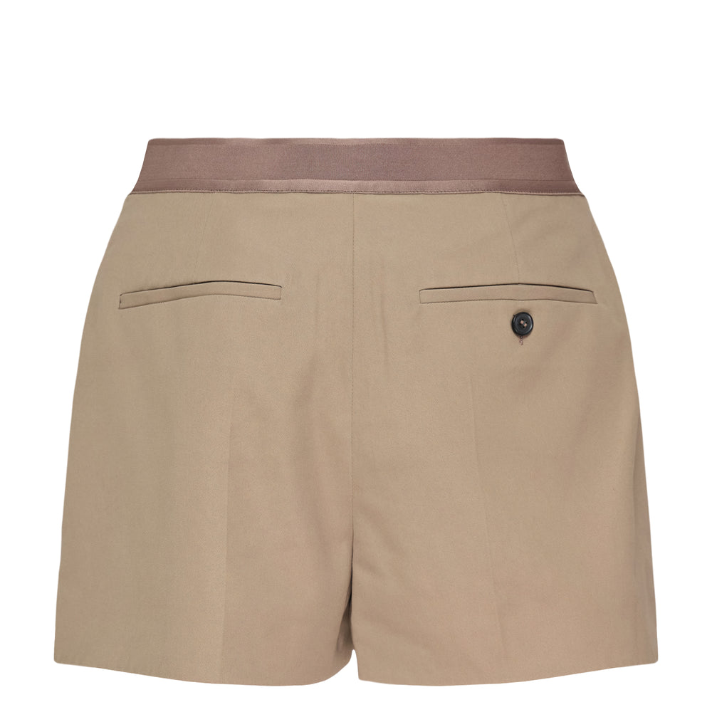 Alexander Wang High-Rise Mini Shorts in khaki with a wide tonal logo elastic waistband and boxer-inspired silhouette, front view on white background - view 2