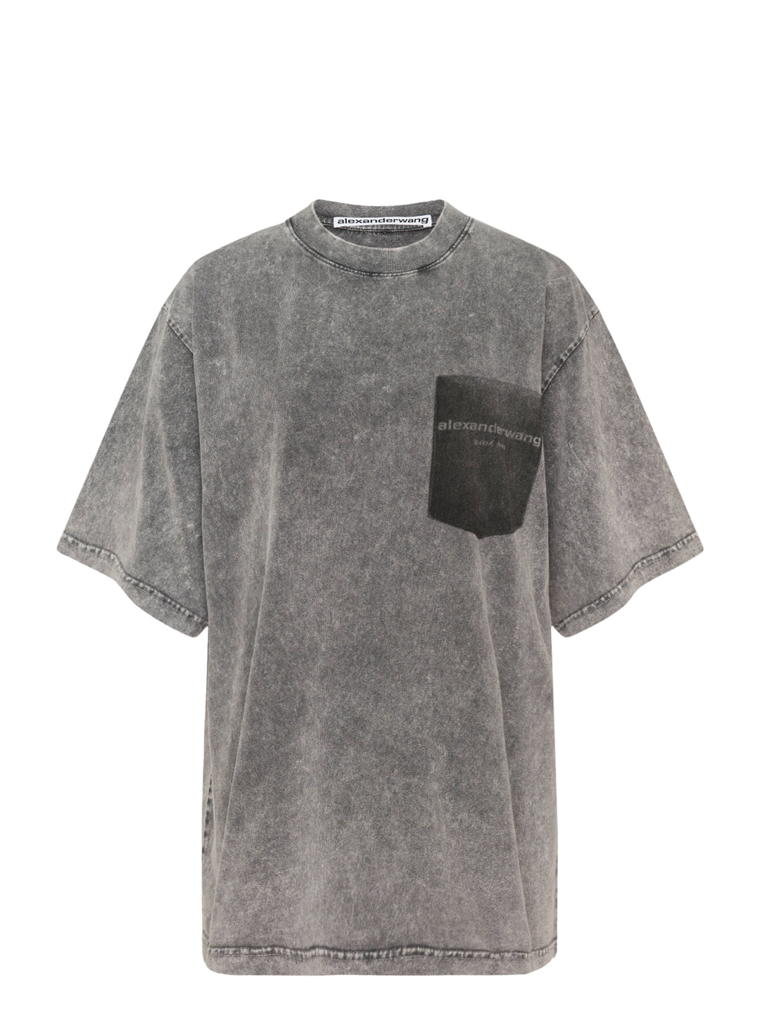 Alexander Wang short sleeve tee in washed grey with a printed shadow pocket and wordmark on the chest