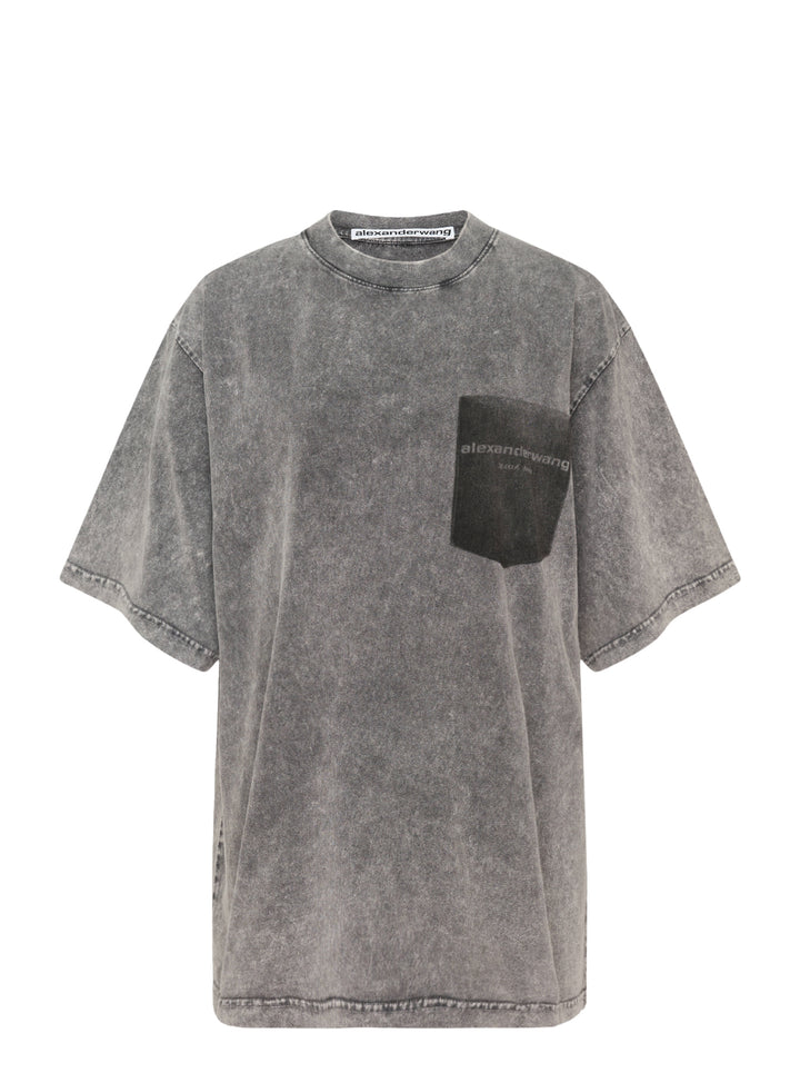Alexander Wang short sleeve tee in washed grey with a printed shadow pocket and wordmark on the chest