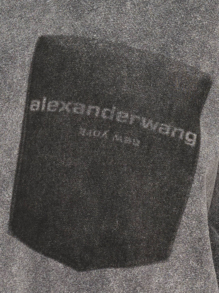 Alexander Wang short sleeve tee in washed grey with a printed shadow pocket and wordmark on the chest - view 3