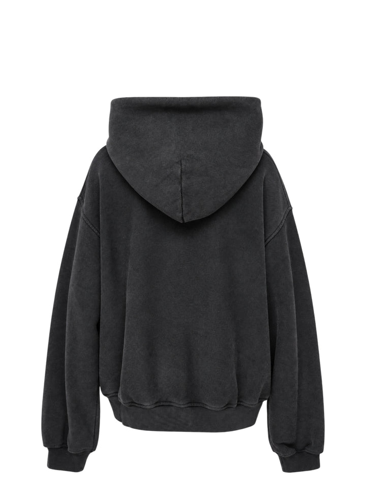 Alexander Wang washed black oversized hoodie with vertical holographic AW flasher graphic and alexanderwang New York logo print on the chest - view 2