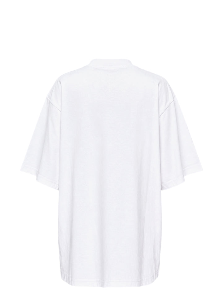 White oversized short sleeve tee by Alexander Wang with a vertical grey AW flasher graphic and logo print on the chest - view 2