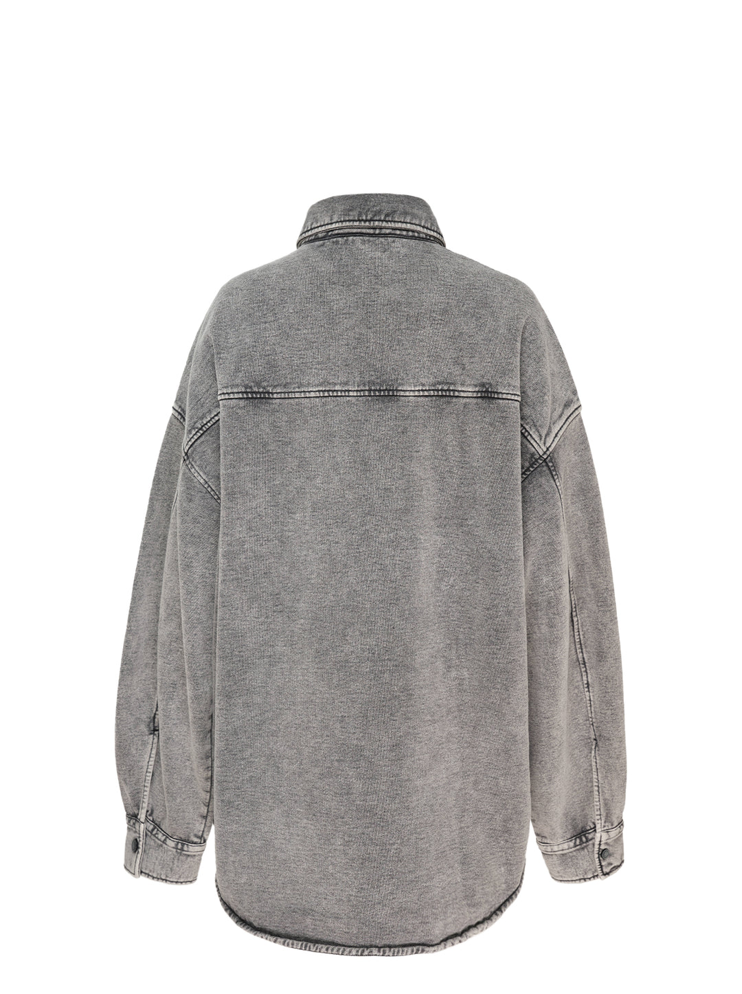 Alexander Wang oversized washed grey denim button-down shirt with dropped shoulders and a faded logo print chest pocket - view 2