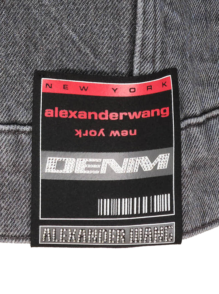 Alexander Wang oversized trucker jacket in washed grey denim with AW logo detail on the sleeve and woven denim label at the hem - view 4