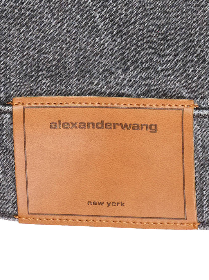 Alexander Wang oversized trucker jacket in washed grey denim with AW logo detail on the sleeve and woven denim label at the hem - view 5