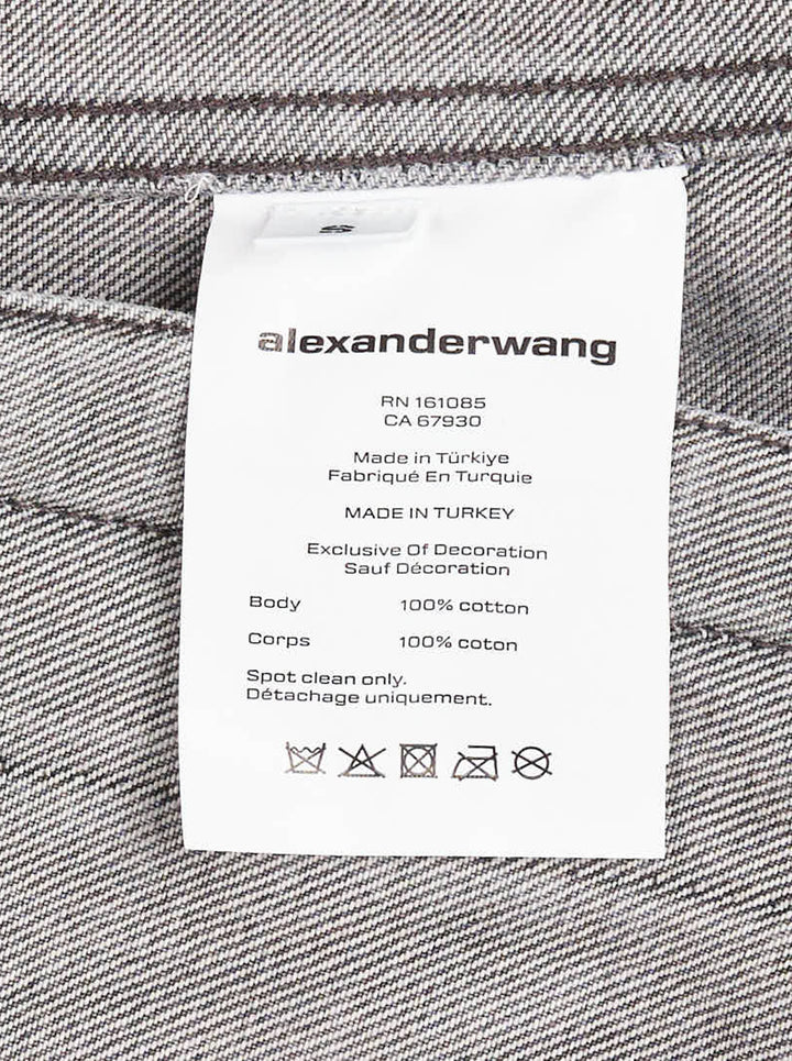 Alexander Wang oversized trucker jacket in washed grey denim with AW logo detail on the sleeve and woven denim label at the hem - view 6