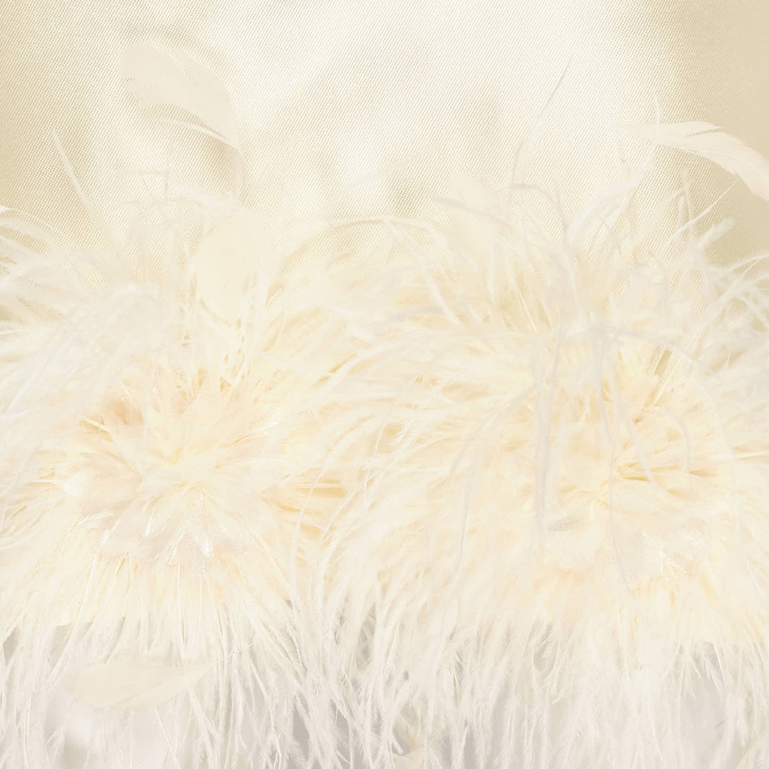 Yellow Taffeta Feather Trim Mini Dress
