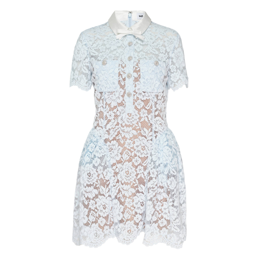 Blue Lace Flared Mini Dress
