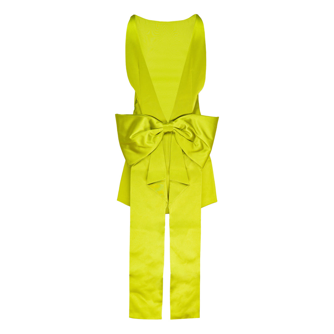 Green Satin Bow Mini Dress