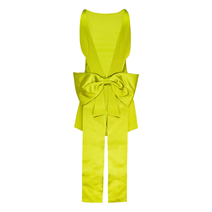 Green Satin Bow Mini Dress