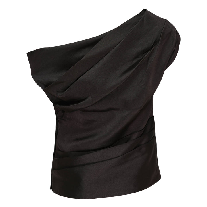Black Taffeta Draped Top