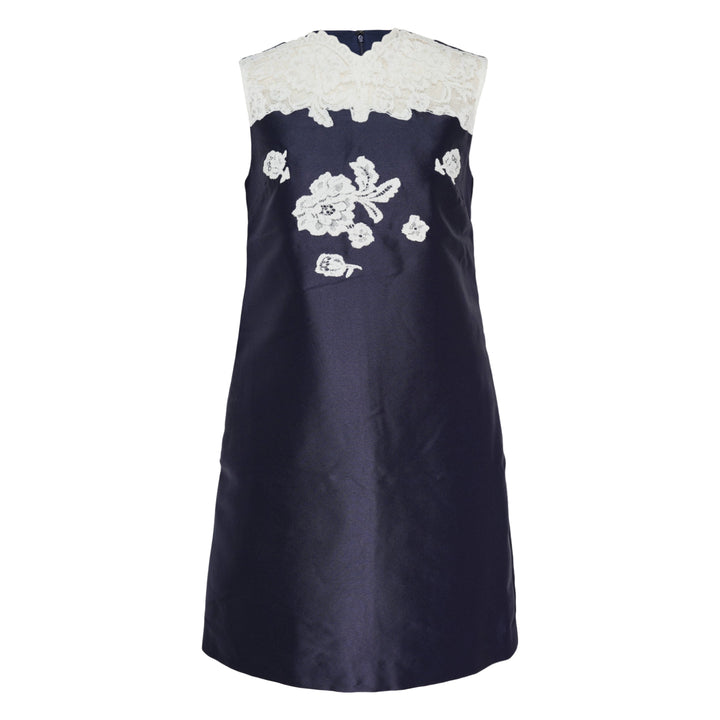 Navy Taffeta Lace Mini Dress