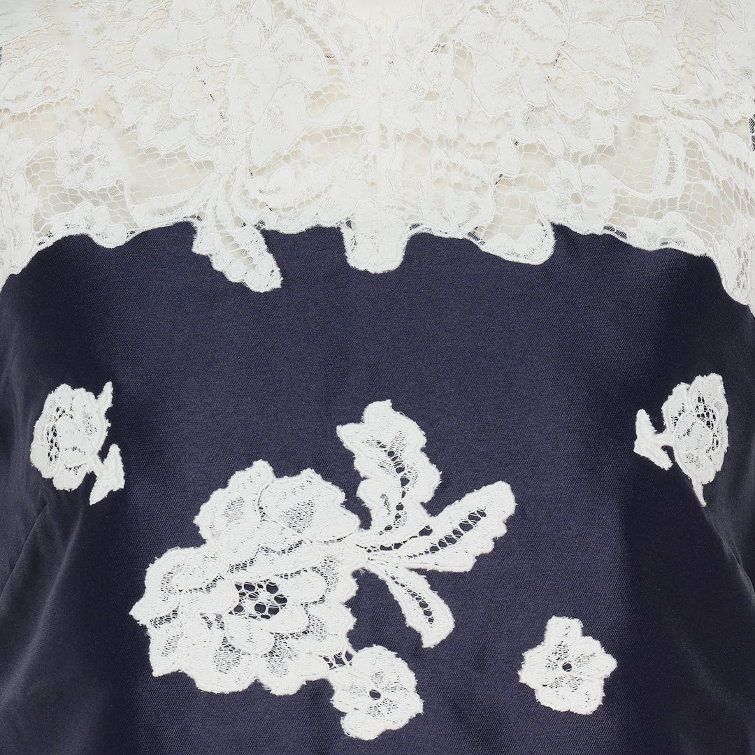Navy Taffeta Lace Mini Dress