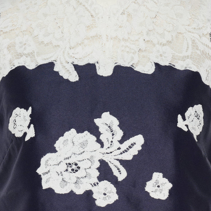 Navy Taffeta Lace Mini Dress
