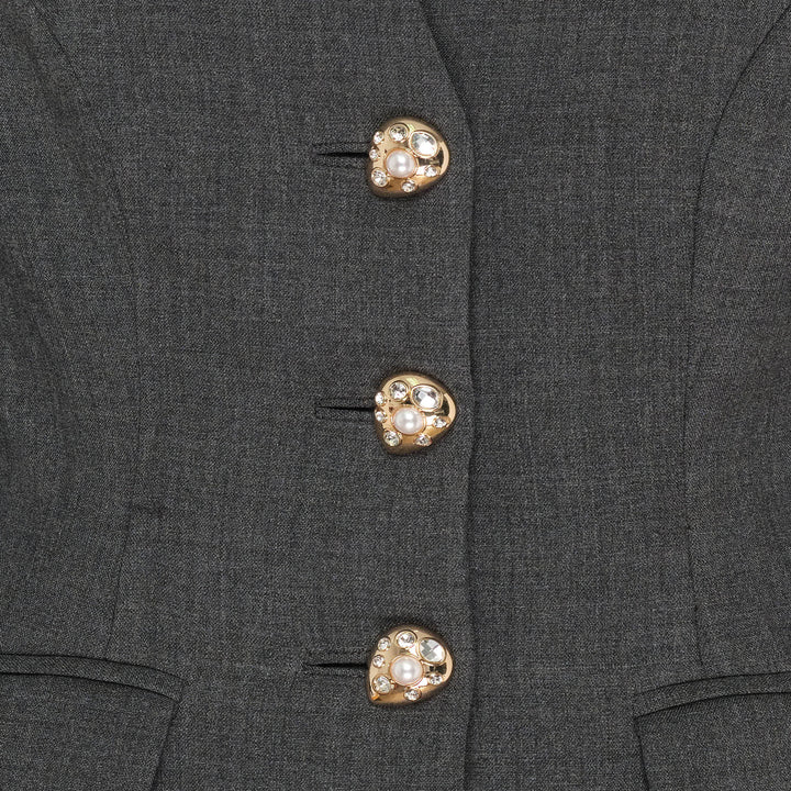 Grey Wool Collarless Jacket