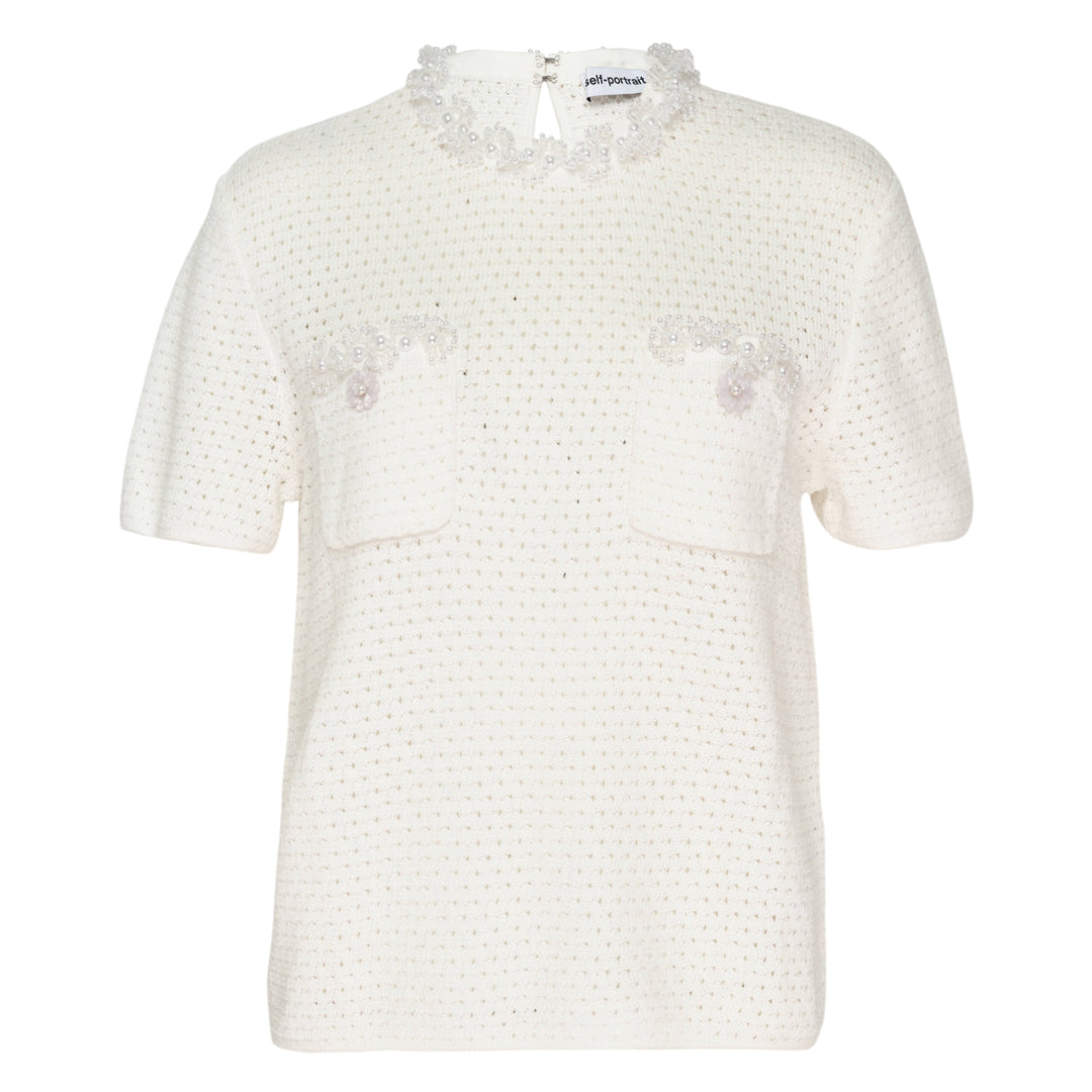 Cream Knit Pearl Trim Top