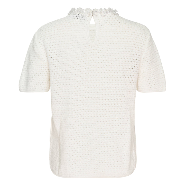 Cream Knit Pearl Trim Top