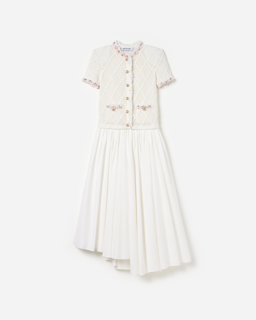 Cream Fringe Knit Cotton Midi Dress