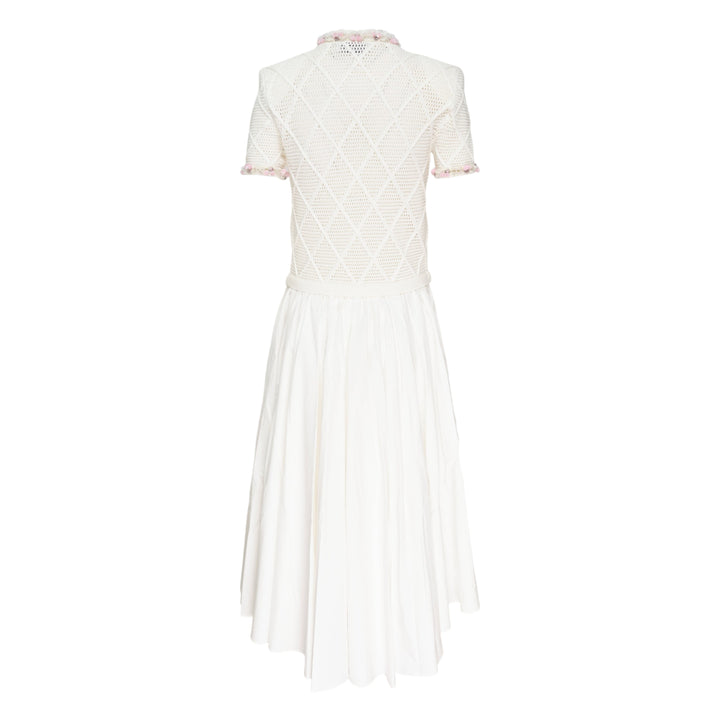 Cream Fringe Knit Cotton Midi Dress