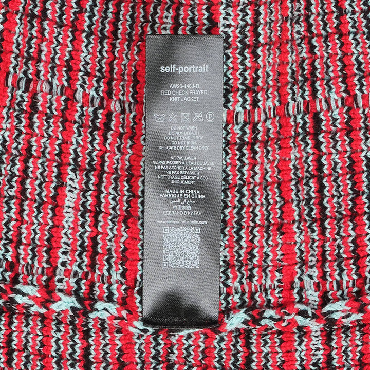 Red Check Frayed Knit Jacket