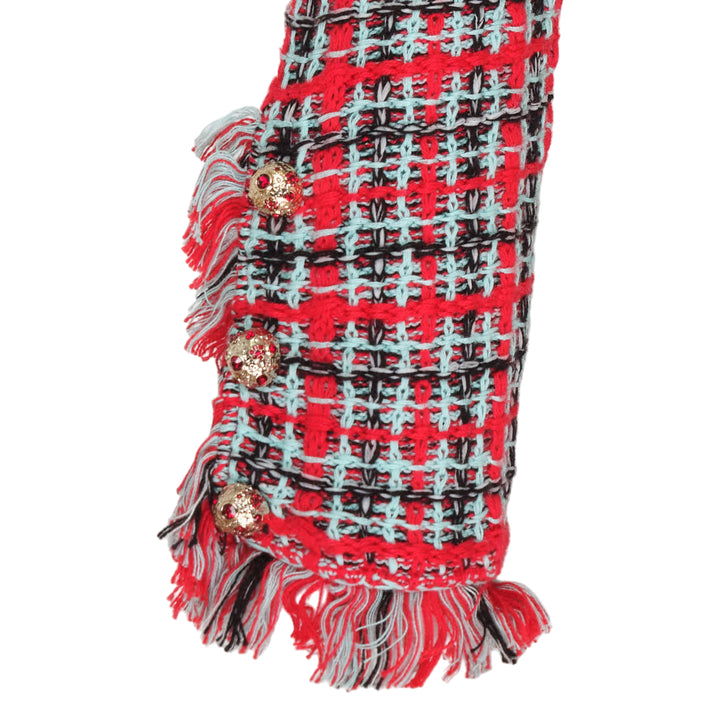 Red Check Frayed Knit Jacket