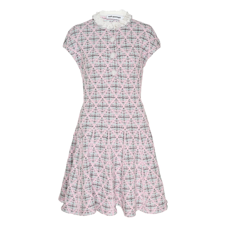 Pink Check Knit Beaded Mini Dress