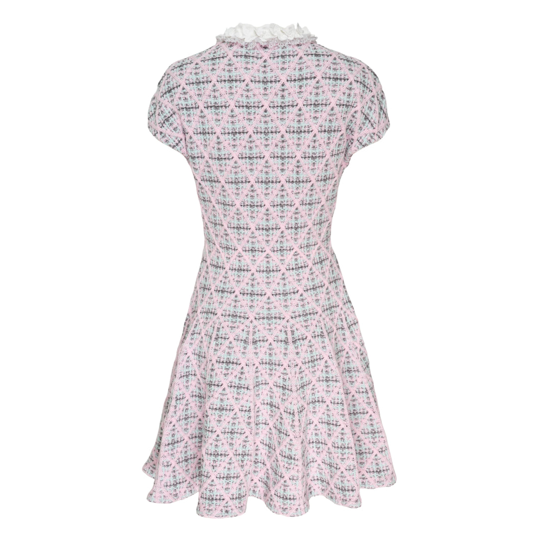 Pink Check Knit Beaded Mini Dress