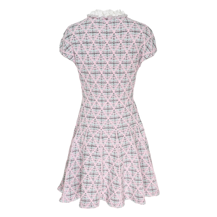 Pink Check Knit Beaded Mini Dress