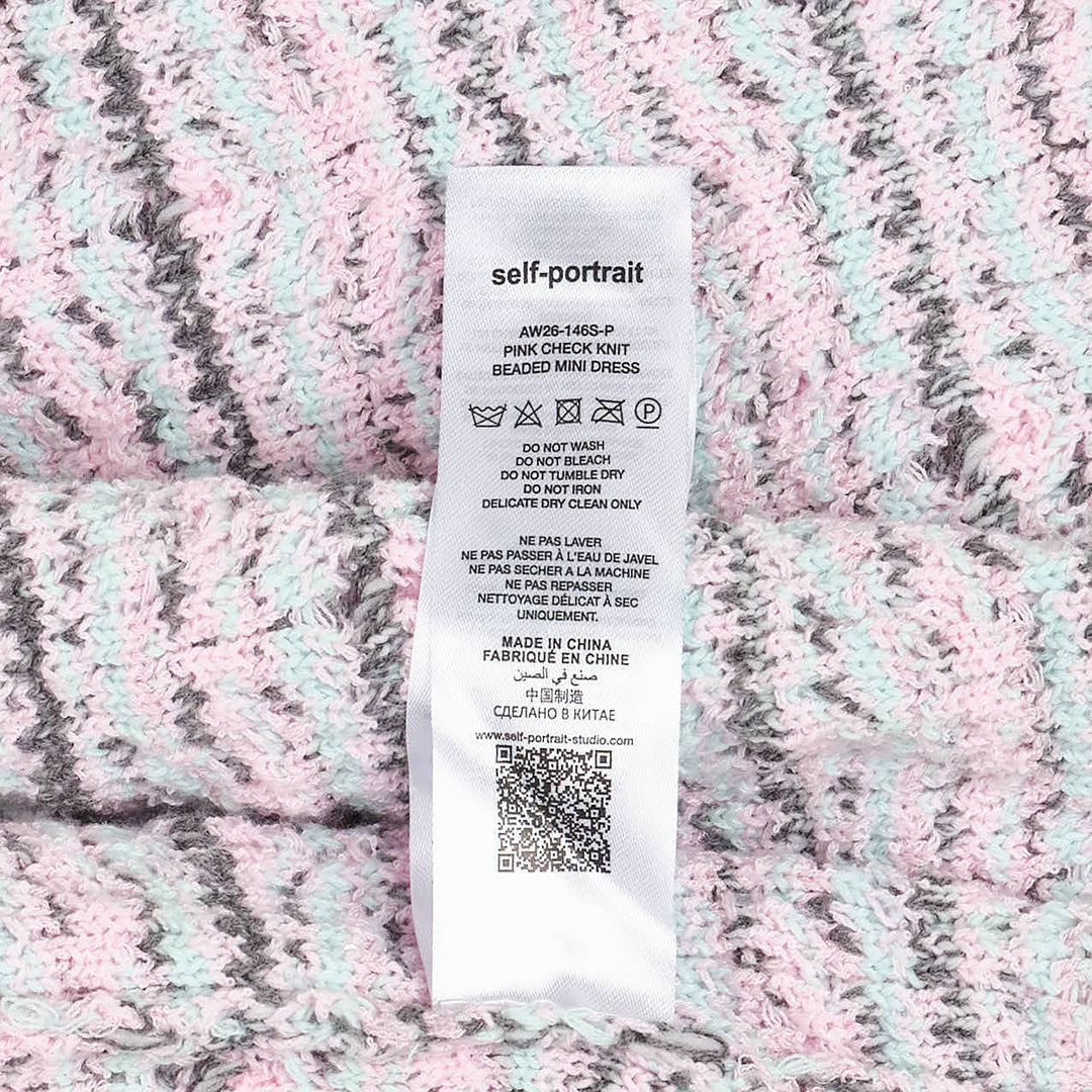 Pink Check Knit Beaded Mini Dress