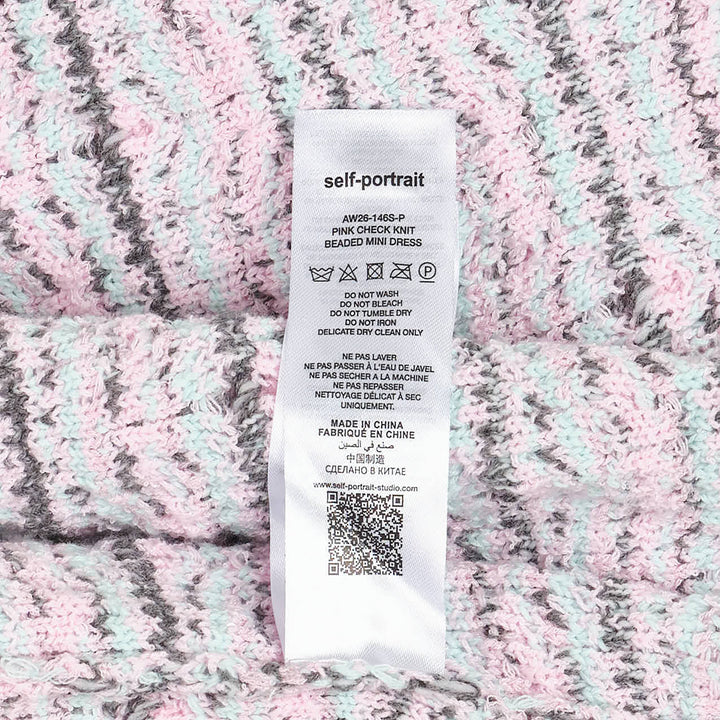 Pink Check Knit Beaded Mini Dress