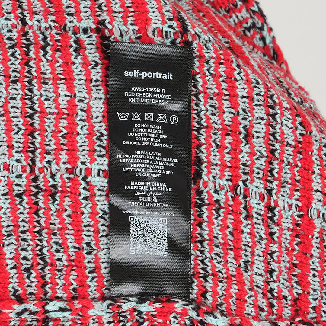 Red Check Frayed Knit Mini Dress