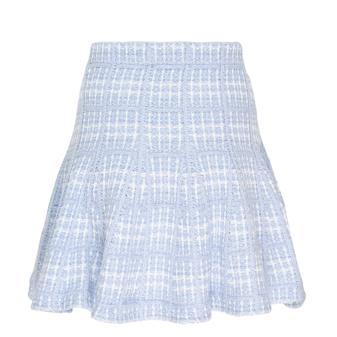 Blue Check Knit Mini Skirt