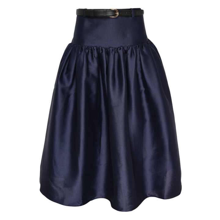 Navy Taffeta Midi Skirt