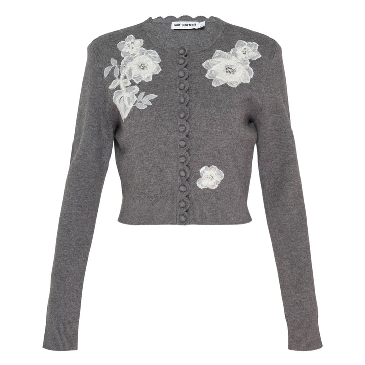 Grey Lace Flower Knit Cardigan
