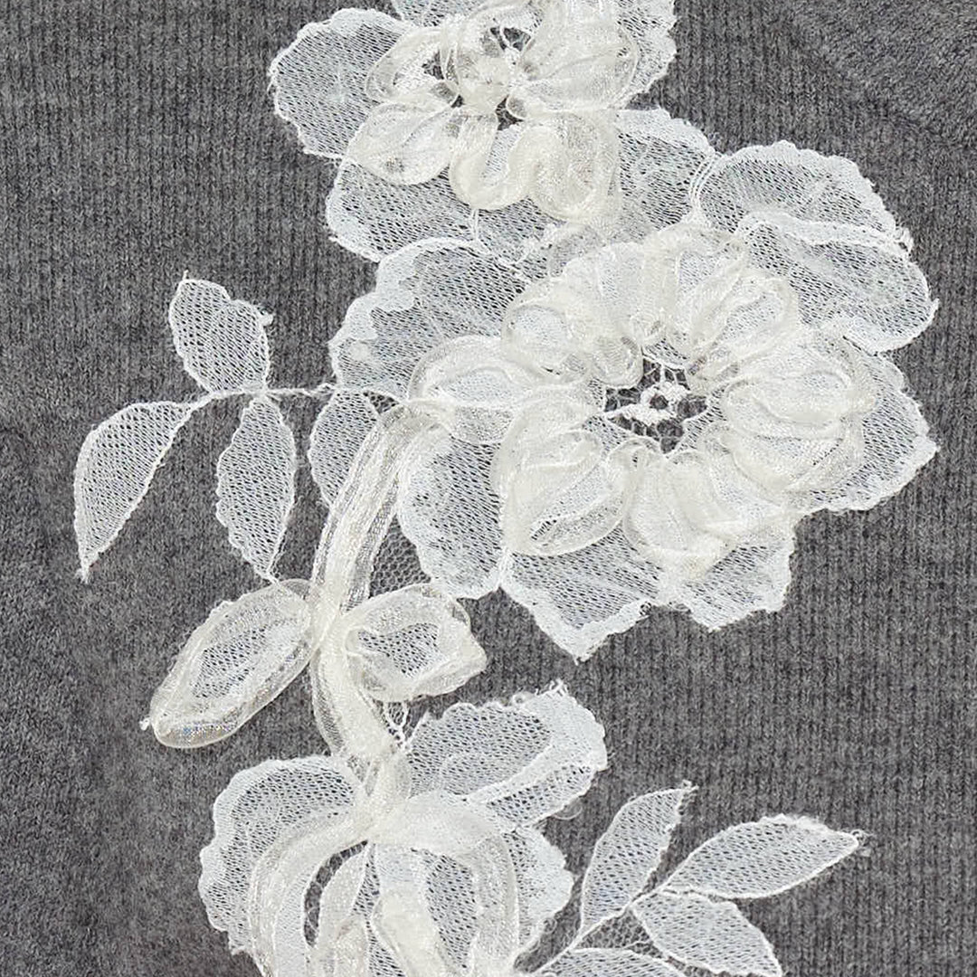 Grey Lace Flower Knit Cardigan