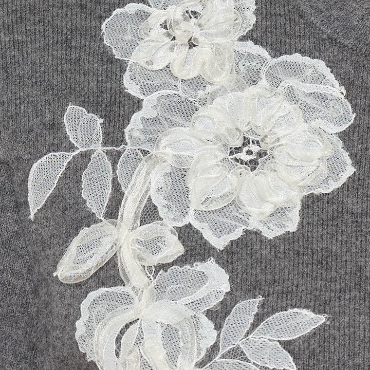Grey Lace Flower Knit Cardigan