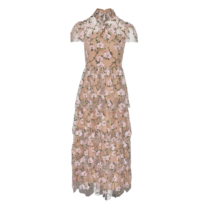 Pink Sequin Embellished Tiered Dress