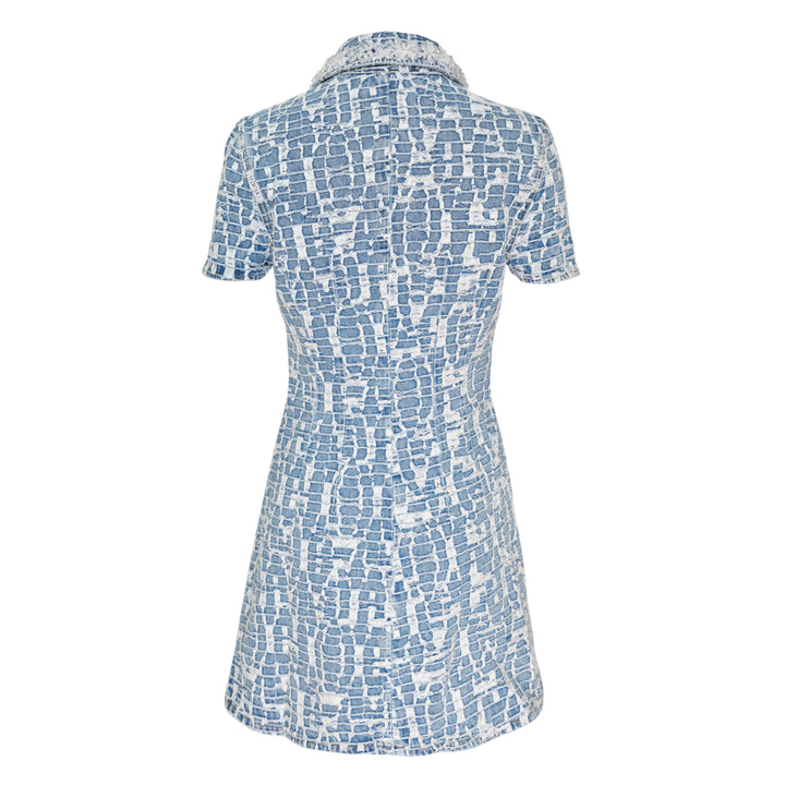 Blue Collared Textured Denim Mini Dress