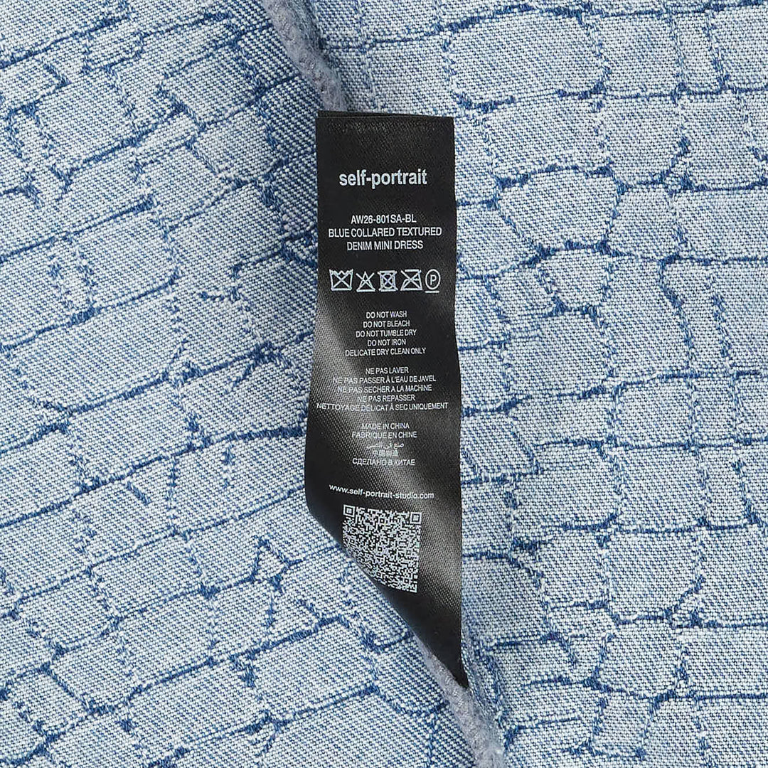 Blue Collared Textured Denim Mini Dress