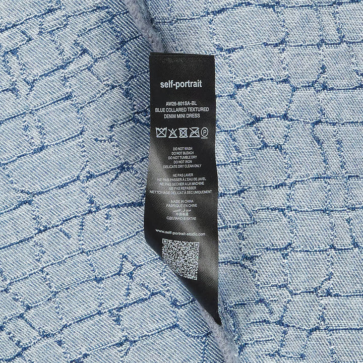 Blue Collared Textured Denim Mini Dress