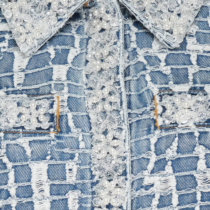 Blue Collared Textured Denim Mini Dress