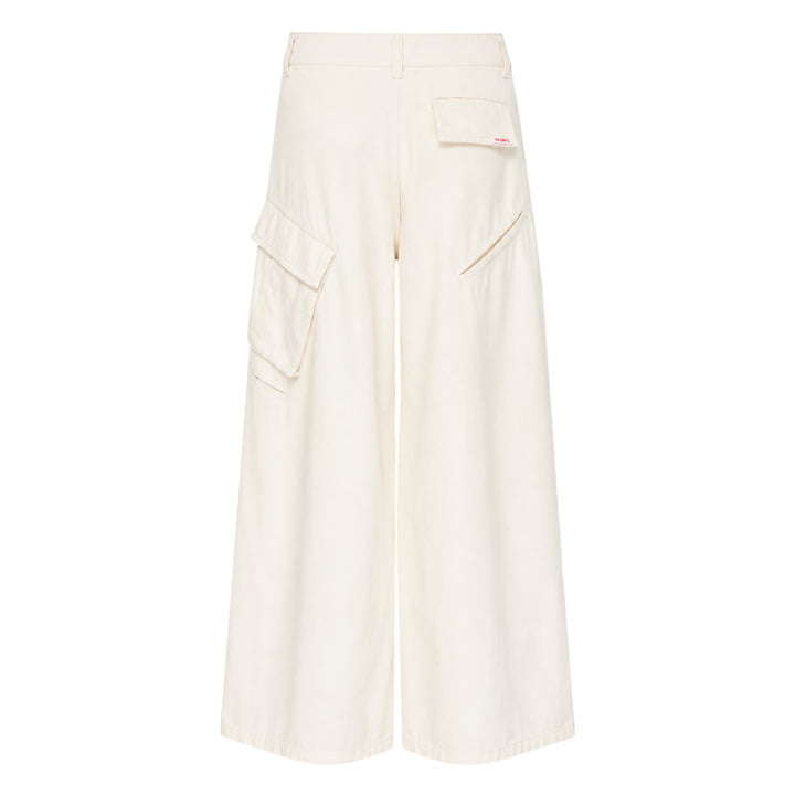 Cream Denim Wide-Leg Trousers