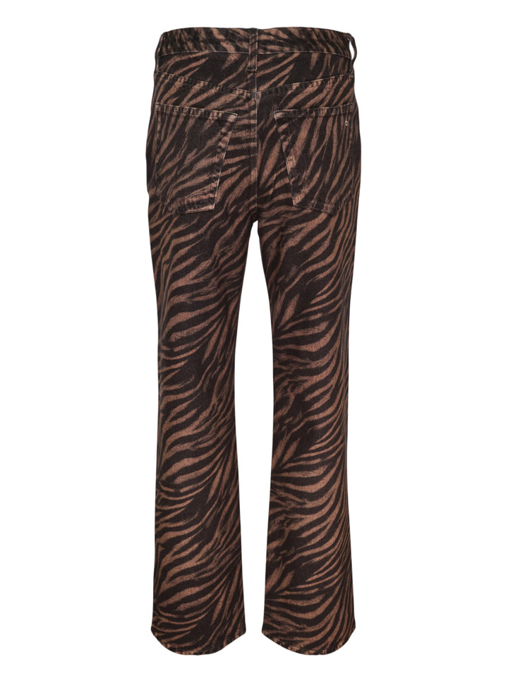 rag & bone Miramar ankle pants in brown and black zebra print ponte fabric with a flared hem and silver-tone hardware, front view - view 2